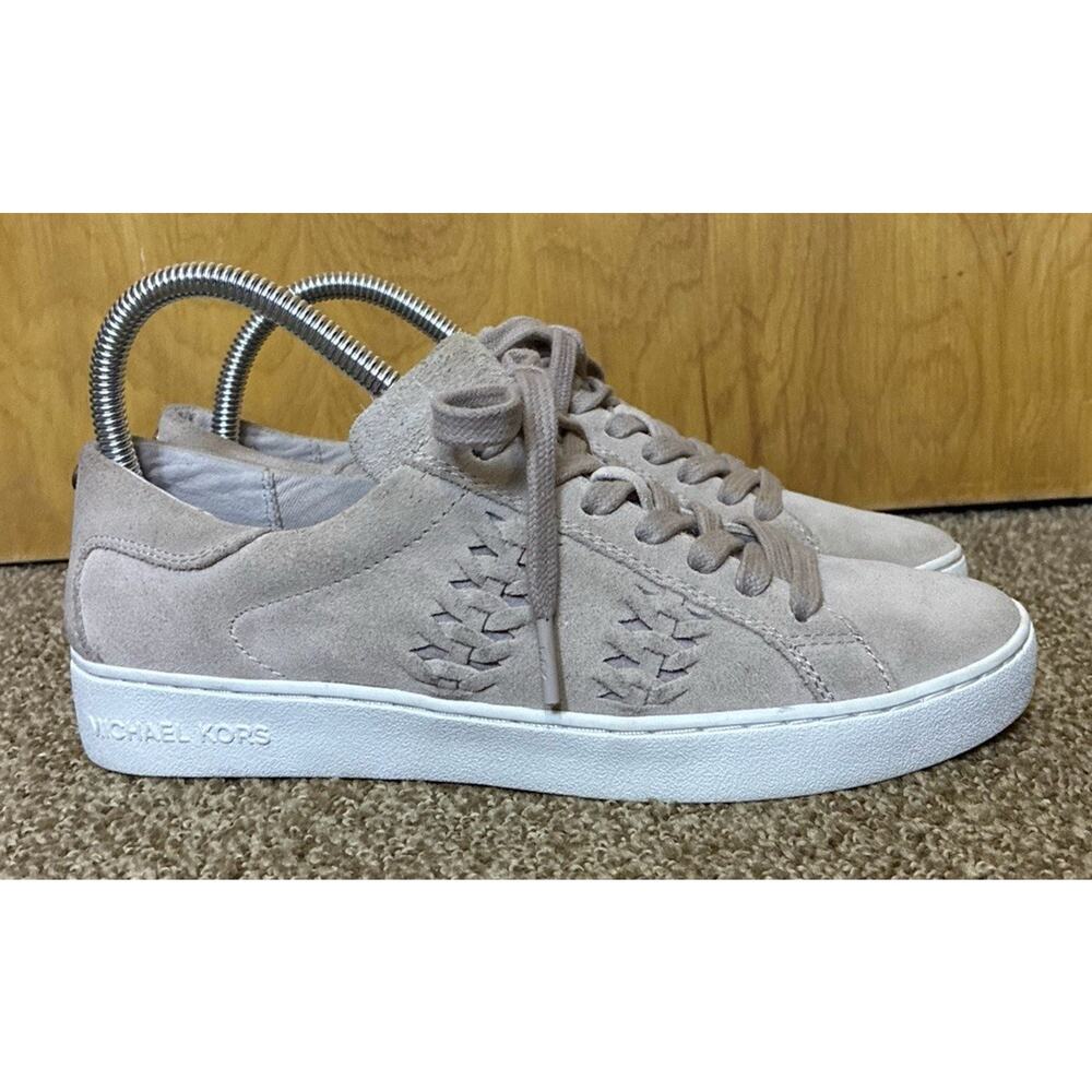 Michael Kors Sz 8M Beige Suede Braided Allie Hayes Matching Laces Logo Sneaker